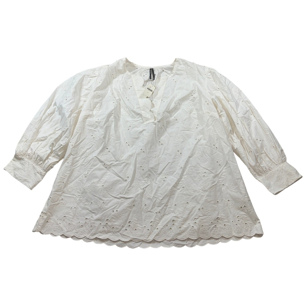 Anthropologie High Rise Cotton Poplin Eyelet Scalloped Balloon Sleeve S NEW - Picture 2 of 13